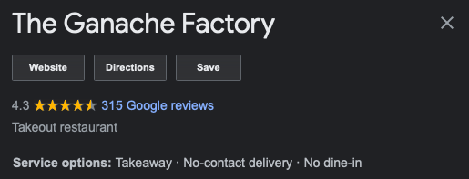 Google reviews of The Ganache Factory