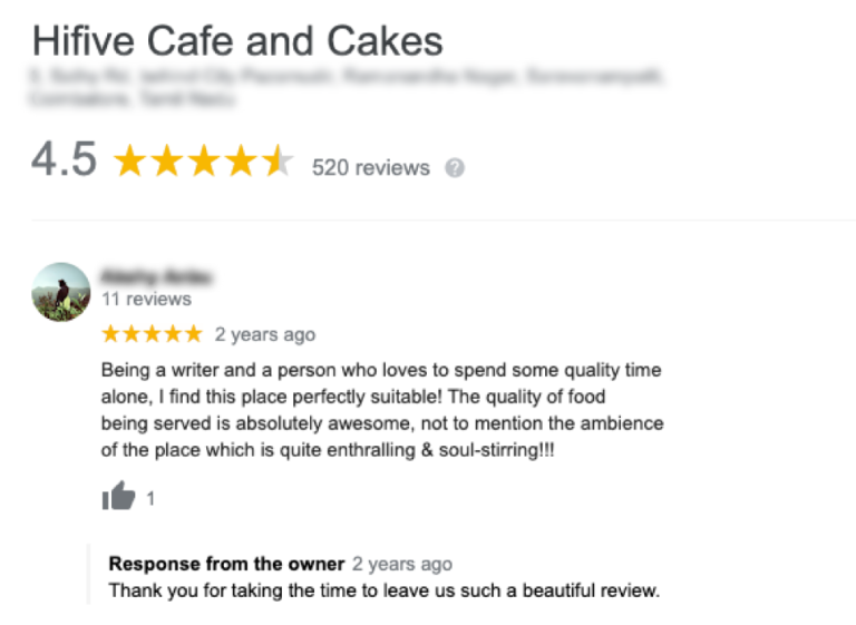 Example of online review management