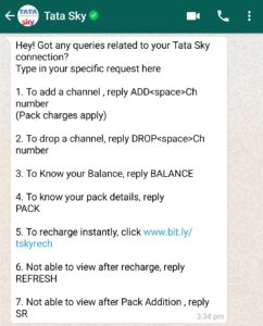 An Image Showing Tata Sky's WhatsApp Customer Service