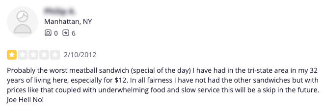 Joe Dough Sandwich Shop Yelp Review