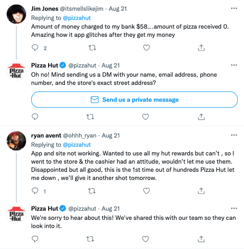 Pizza Hut Replying to Customer Complaint
