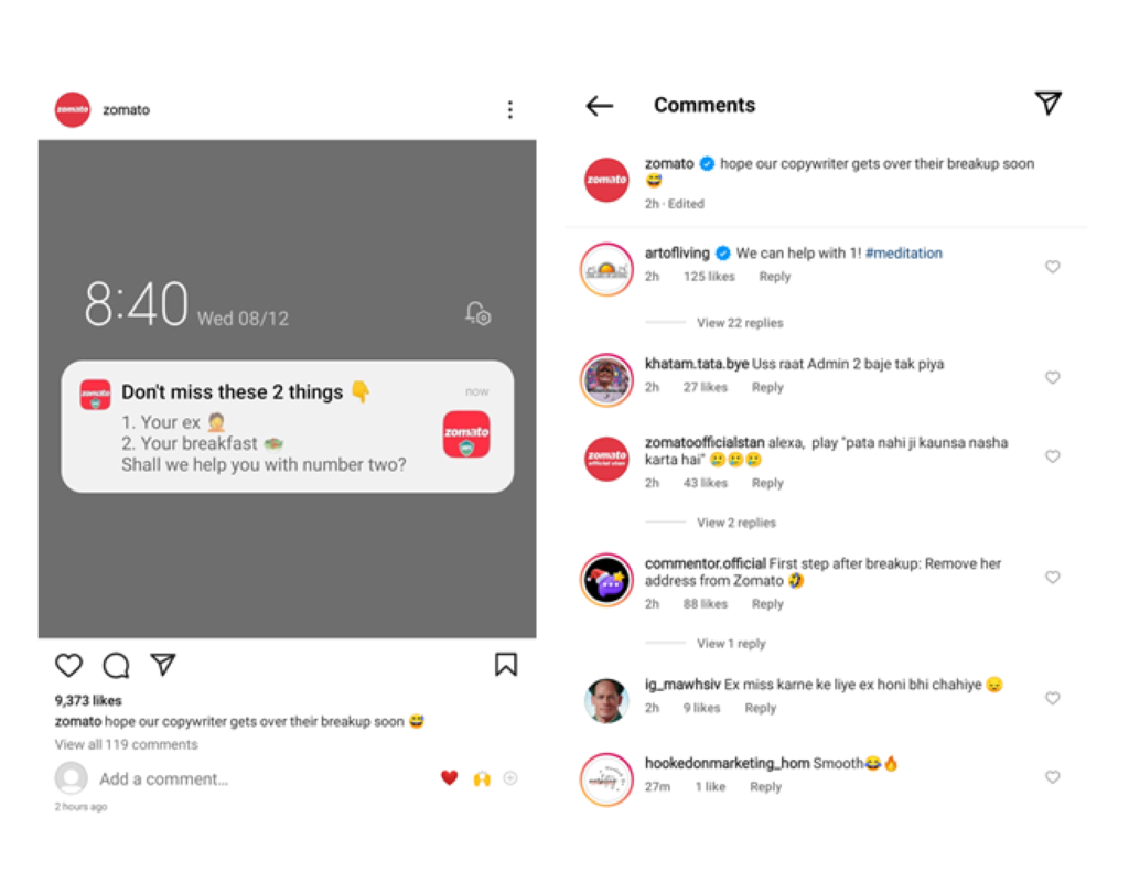 Comments on Zomato's Instagram Post