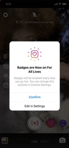 Instagram IG Live badges Notification