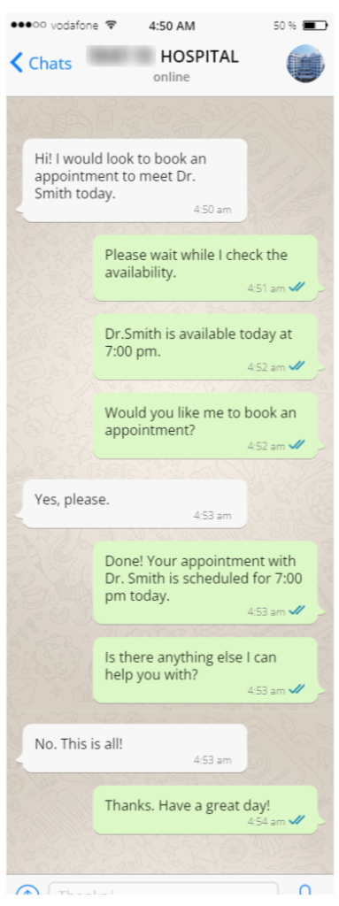WhatsApp Healthcare Chatbot Appointment Scheduling