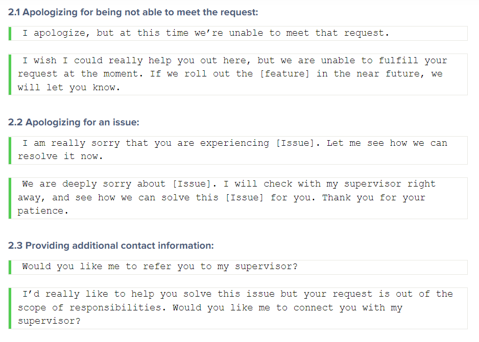 Chat Script Template for Apologizing