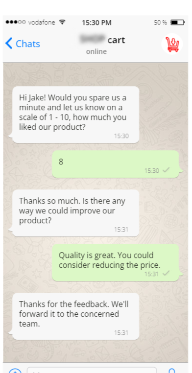 WhatsApp eCommerce Chatbot Collecting Customer Feedback