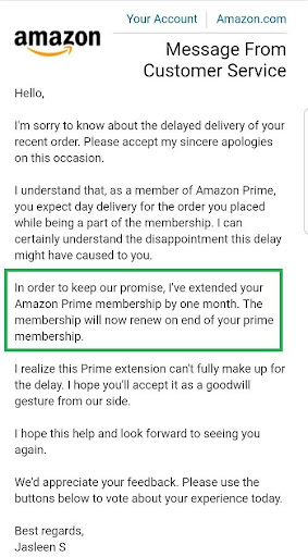 Apology Email of Amazon