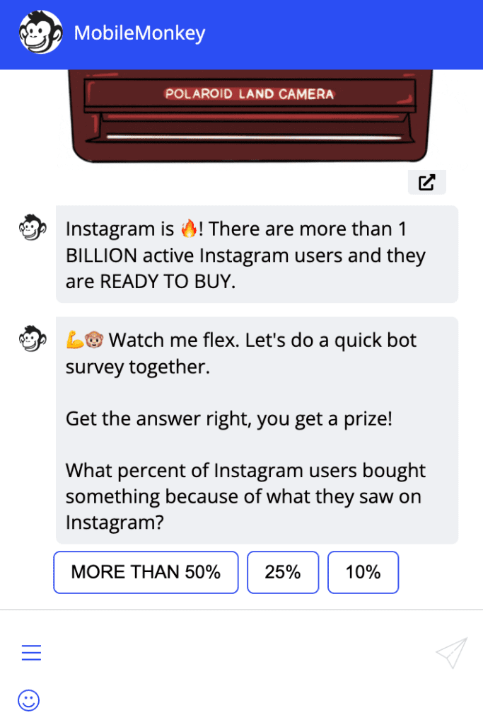 Marketing chatbot example from MobileMonkey